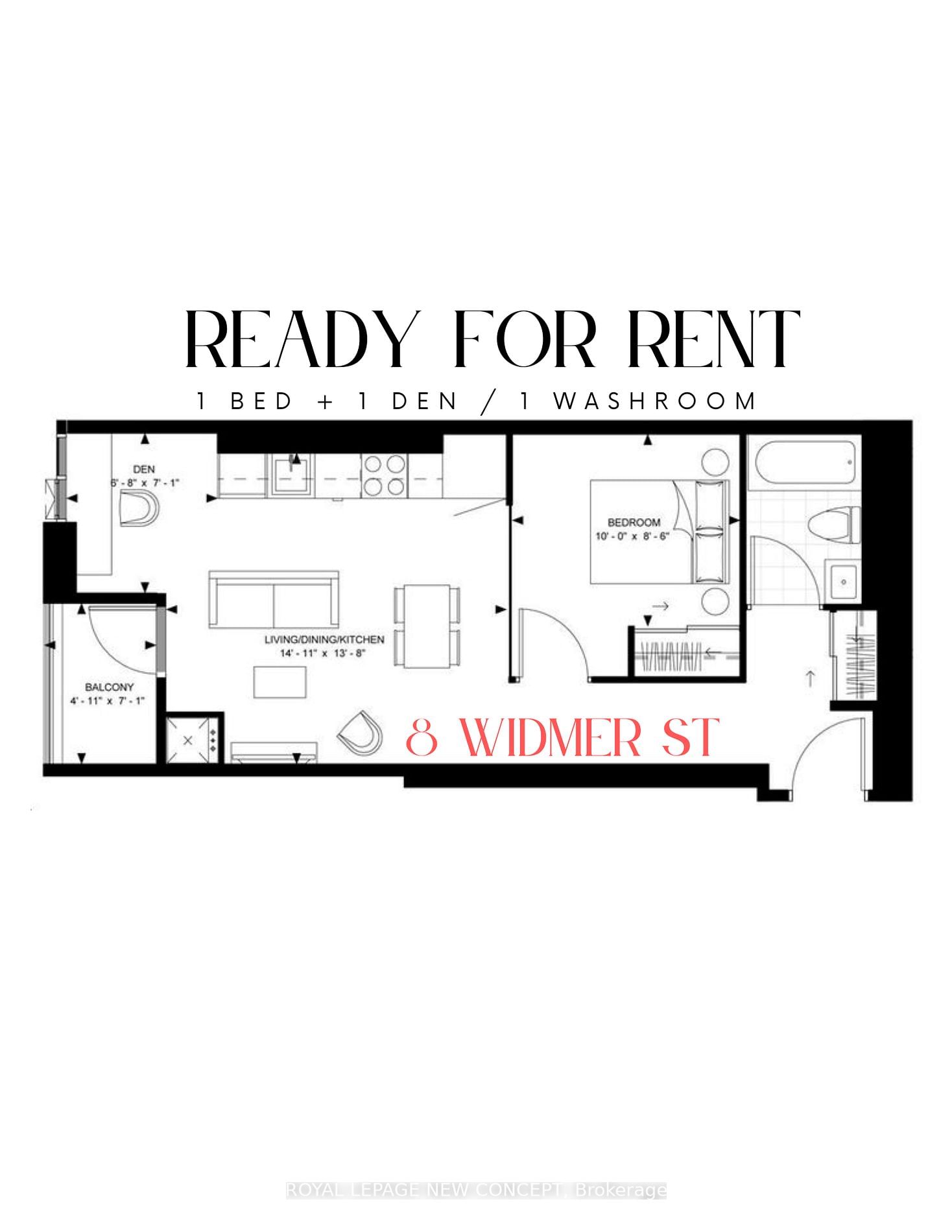 8 Widmer St | Theatre District Residence | 1 Bed + 1 | 1 Bath | Unit #1215